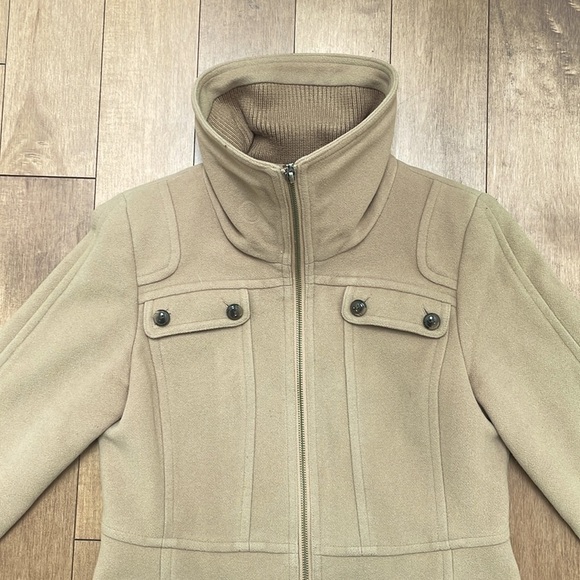 Cole Haan wool blend military trench coat jacket beige tan zipper size 4 - Picture 8 of 14